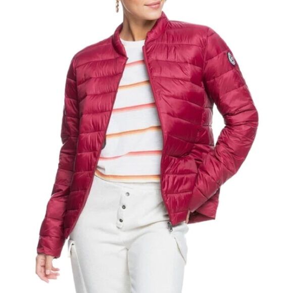 Roxy Women's Coast Road Zip-Up Packable Puffer Jacket Tibetan Red Size S New - Picture 1 of 8